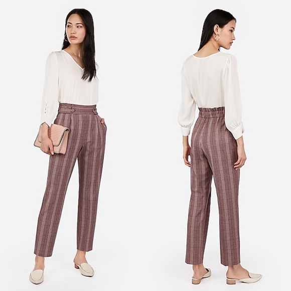 NWT {EXPRESS} High Waist Plaid Pull-On Ankle Pants - Picture 2 of 13